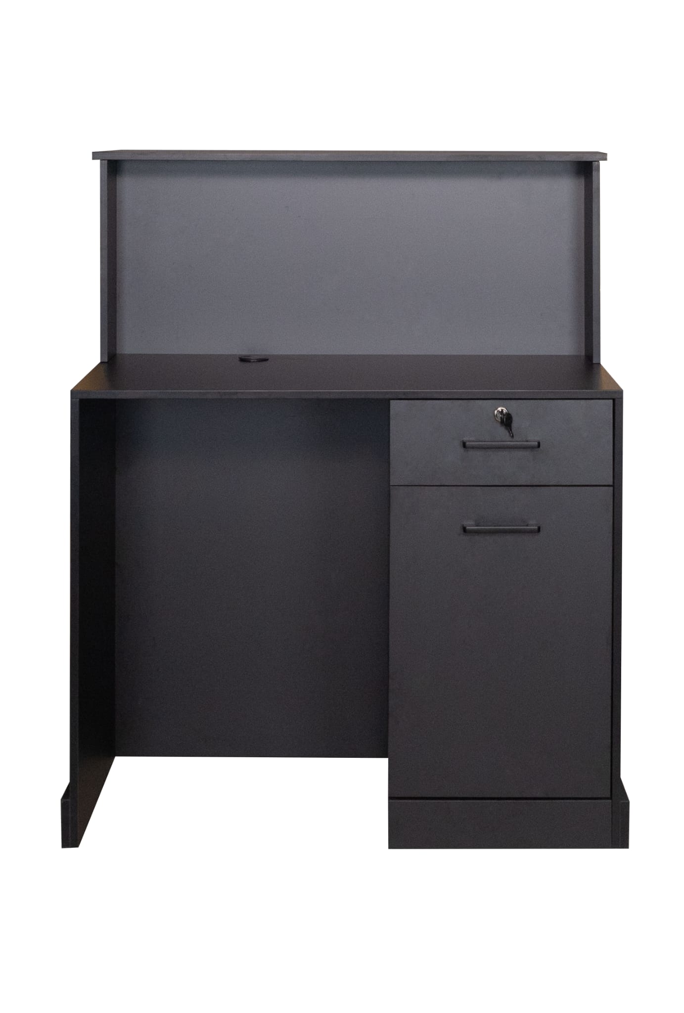 Modern Black Barber Reception Desk with LED Front Panel - Image 2