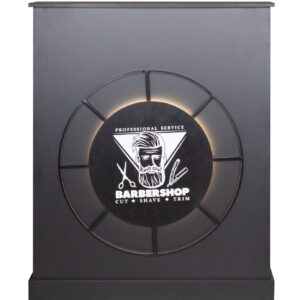 Create a premium first impression with this modern black barber reception desk featuring an elegant LED illuminated front panel. Perfect for professional barber shops, salons and grooming studios across the UK. My Barber Supplier.