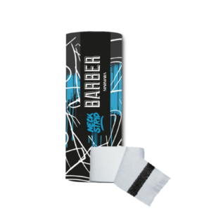 Disposable white neck strips for hygienic protection beneath barber capes.