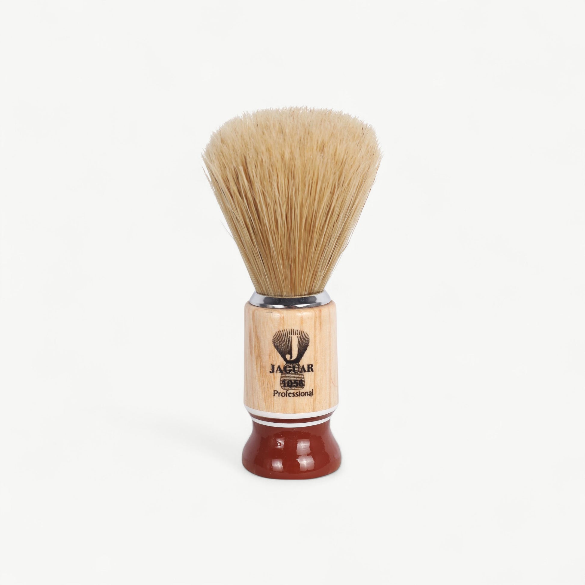 Traditional wet-shaving brush with natural boar bristles and a polished wooden handle for rich, creamy lather.