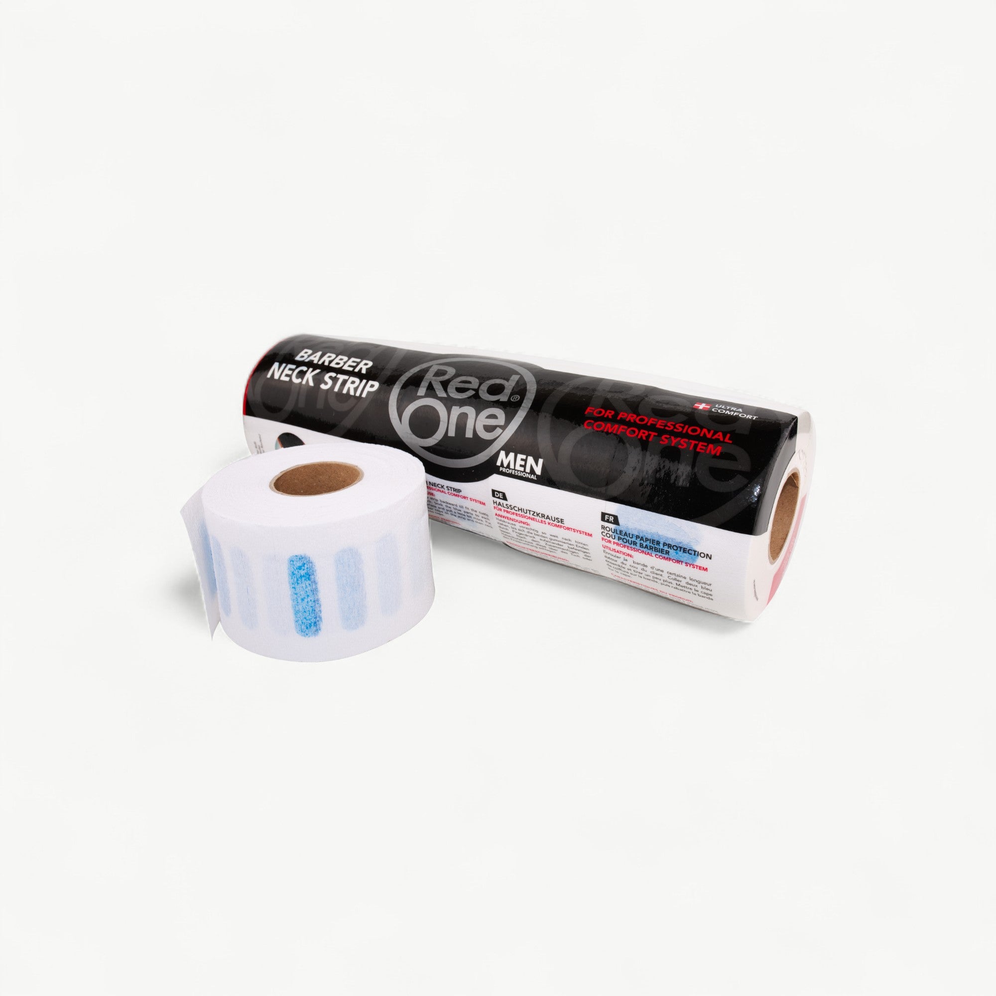 Extra-wide disposable neck strips supplied as five rolls with 100 strips per roll.