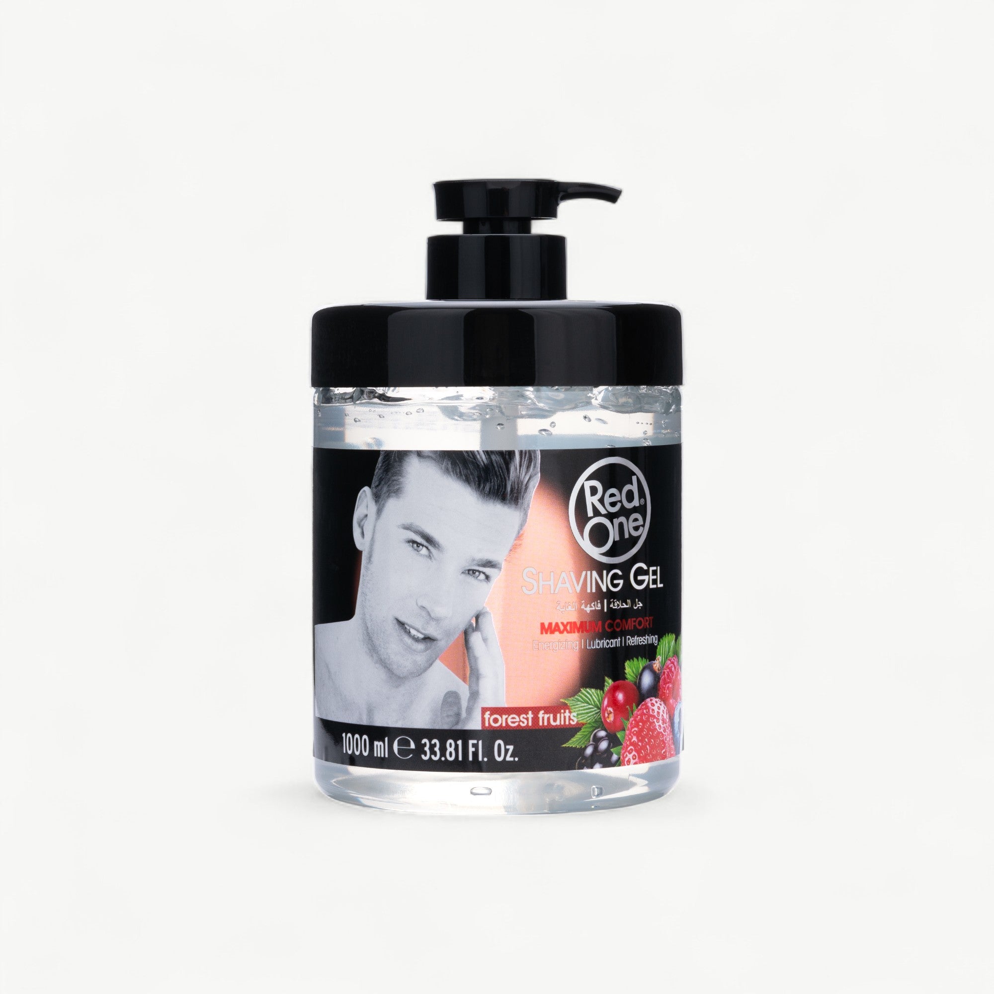 Large-format RedOne Forest Fruits shaving gel for precise, controlled razor work.