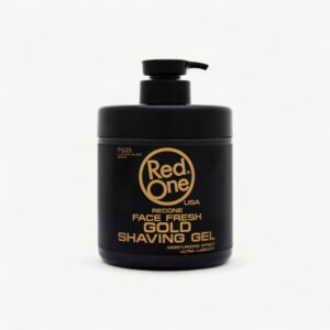 Large-format RedOne Gold shaving gel for precise, controlled razor work.