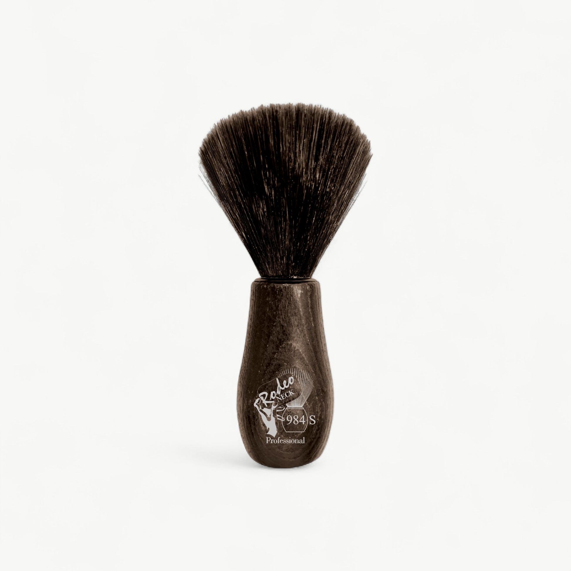 Professional neck-dusting brush for removing loose cut hair after barbering and styling services.