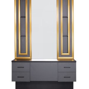 Upgrade your salon with this luxury double gold mirror barber station featuring elegant illuminated mirrors, integrated storage drawers and premium styling. Perfect for modern barber shops and hair salons throughout the UK. My Barber Supplier.
