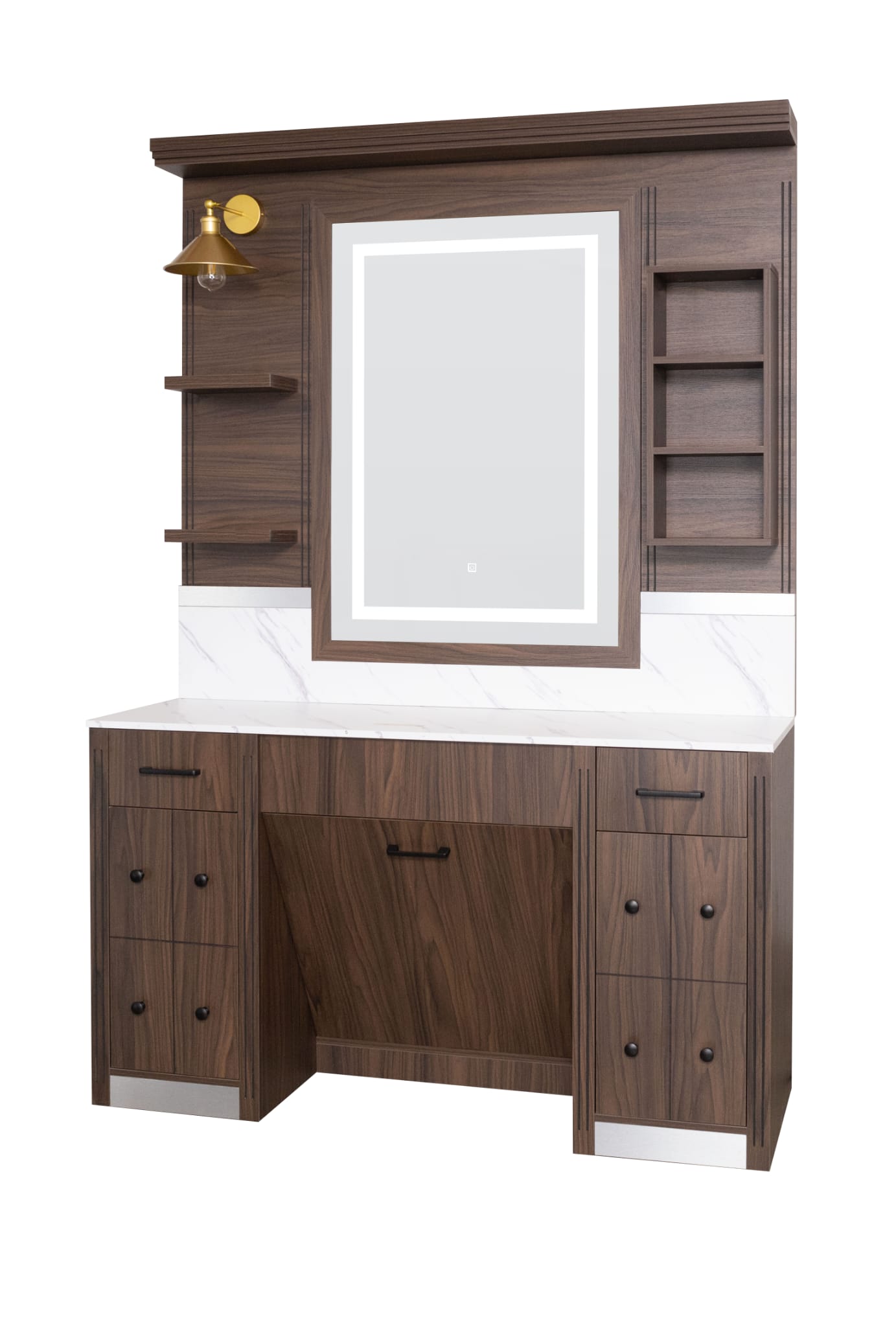 Luxury Wooden Barber Station with LED Mirror - Image 2