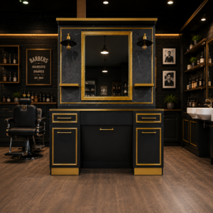 Luxury Walnut Barber Station with Display Cabinets