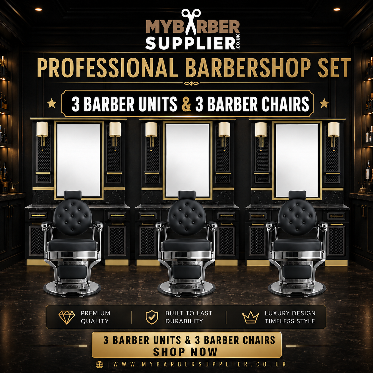 Professional Barbershop Set – 3 Barber Units & 3 Barber Chairs